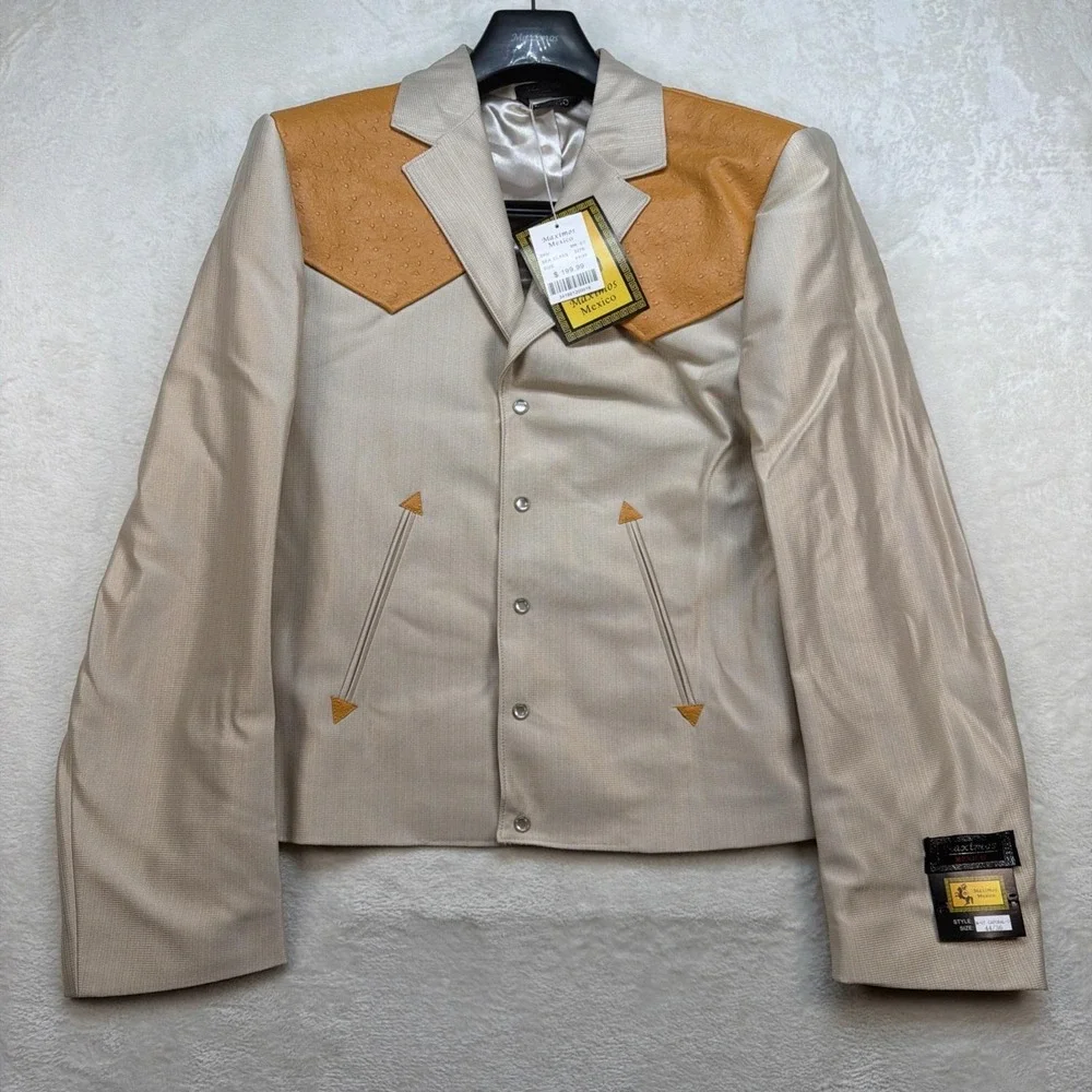 Vintage Western Cowboy Suit Pearl Snap Rodeo Rockabilly Stage Tan 44x36